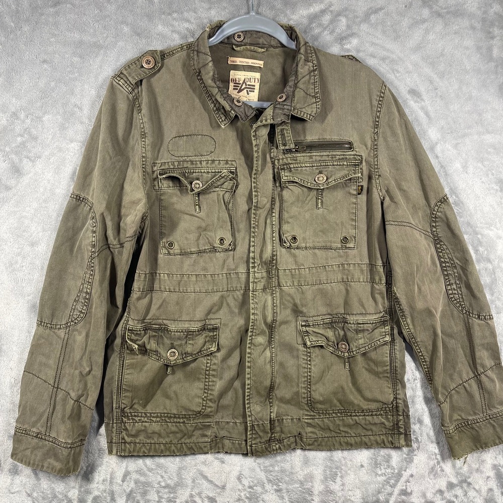 Alpha Industries Off Duty Womens XL Military Cargo Jacket Olive Green‎